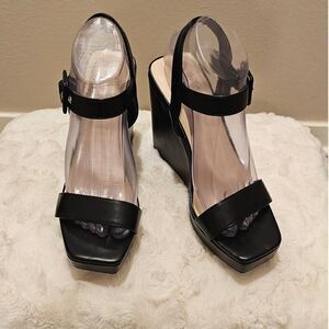 Marc Fisher Lukey Black Leather Wedge Heels Size 8.5